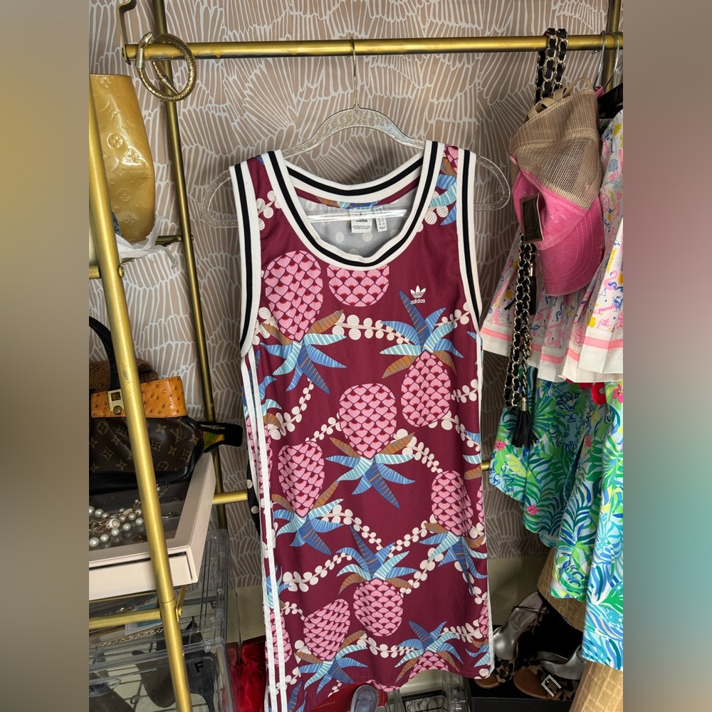 Adidas Maroon and White Graphic Tee